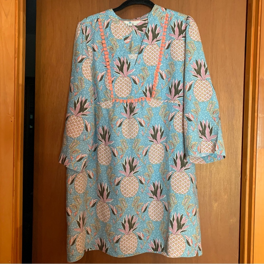 BODEN Womens 8R EVANGELINE 100% Linen Pineapple Print Dress